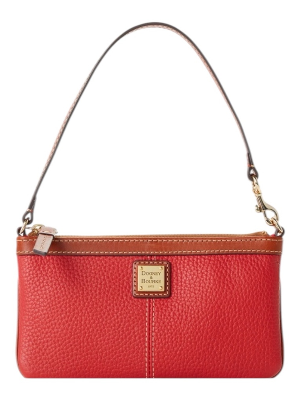 Dooney & Bourke Pebble Grain
Large Slim Wristlet in red with tan trim